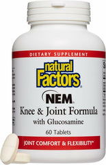 Natural Factors NEM Knee & Joint bottle with easy-to-swallow capsules for daily joint support.