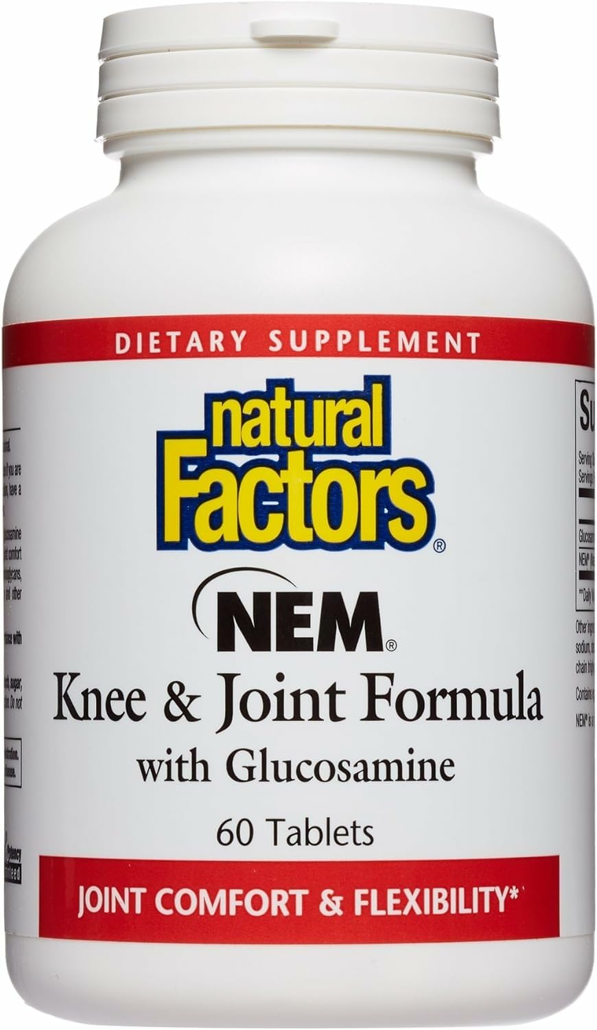 Natural Factors NEM Knee & Joint packaging on countertop for convenient daily use.