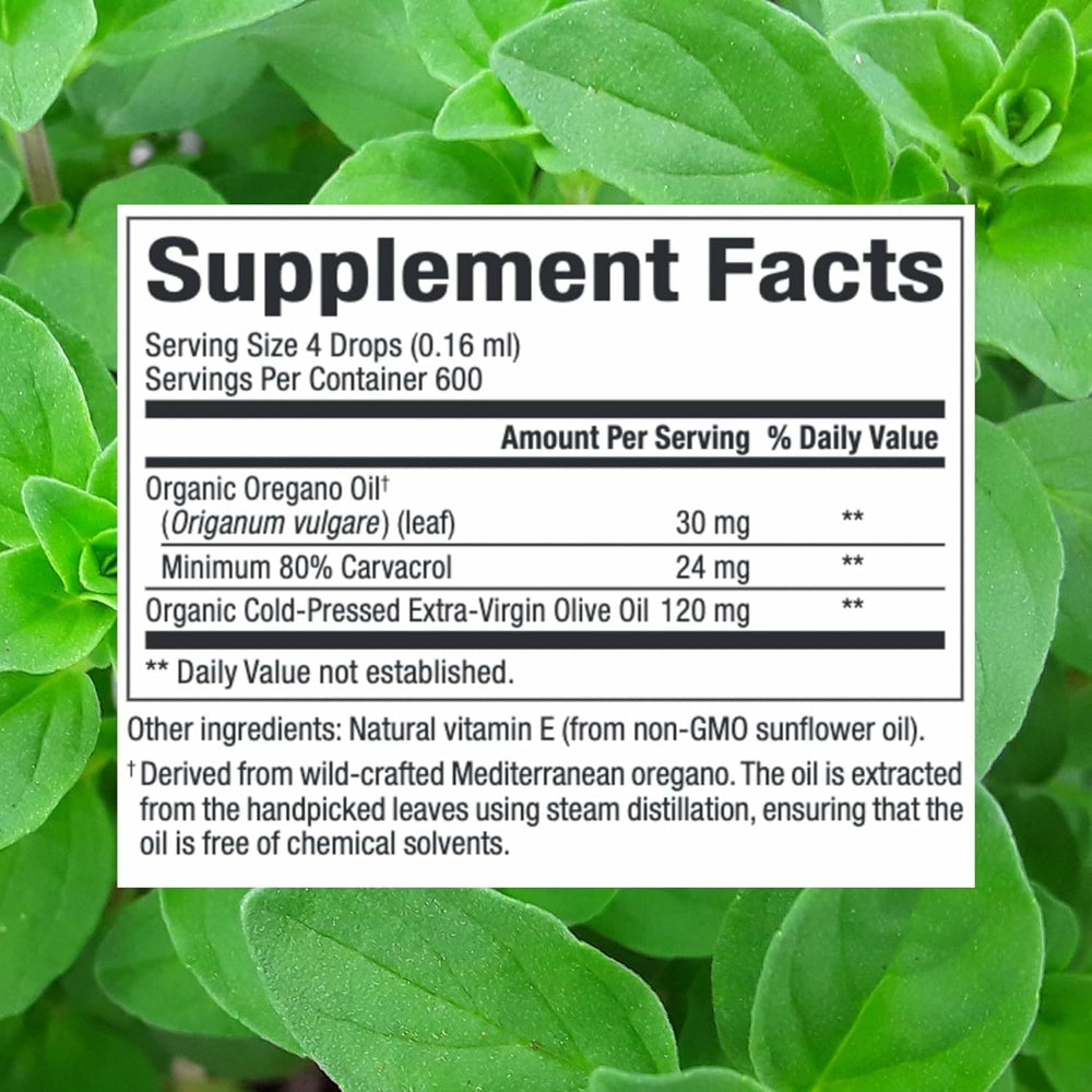 Natural Factors Oil of Oregano dropper for direct oral administration.