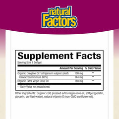 Natural Factors Oil of Oregano softgels designed for convenient daily use.