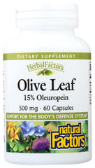 Natural Factors Olive Leaf 500 mg bottle front supports immune wellness naturally.