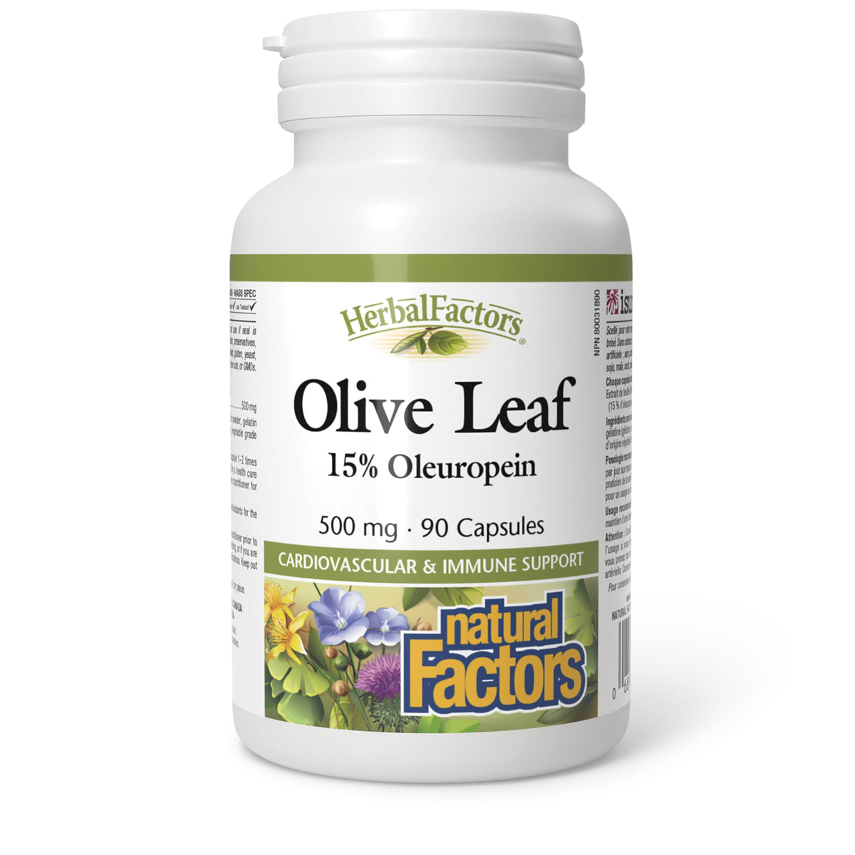 Natural Factors HerbalFactors olive leaf bottle with 90 capsules for immune support