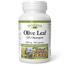Natural Factors HerbalFactors olive leaf bottle with 90 capsules for immune support