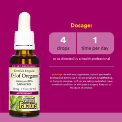 Natural Factors Organic Extra Virgin Olive Oil bottle blending oregano oil for smooth uptake