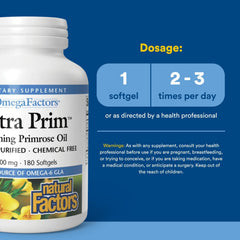 Natural Factors Omega Factors Ultra Prim Evening Primrose Oil bottle pour demonstrates easy daily use.