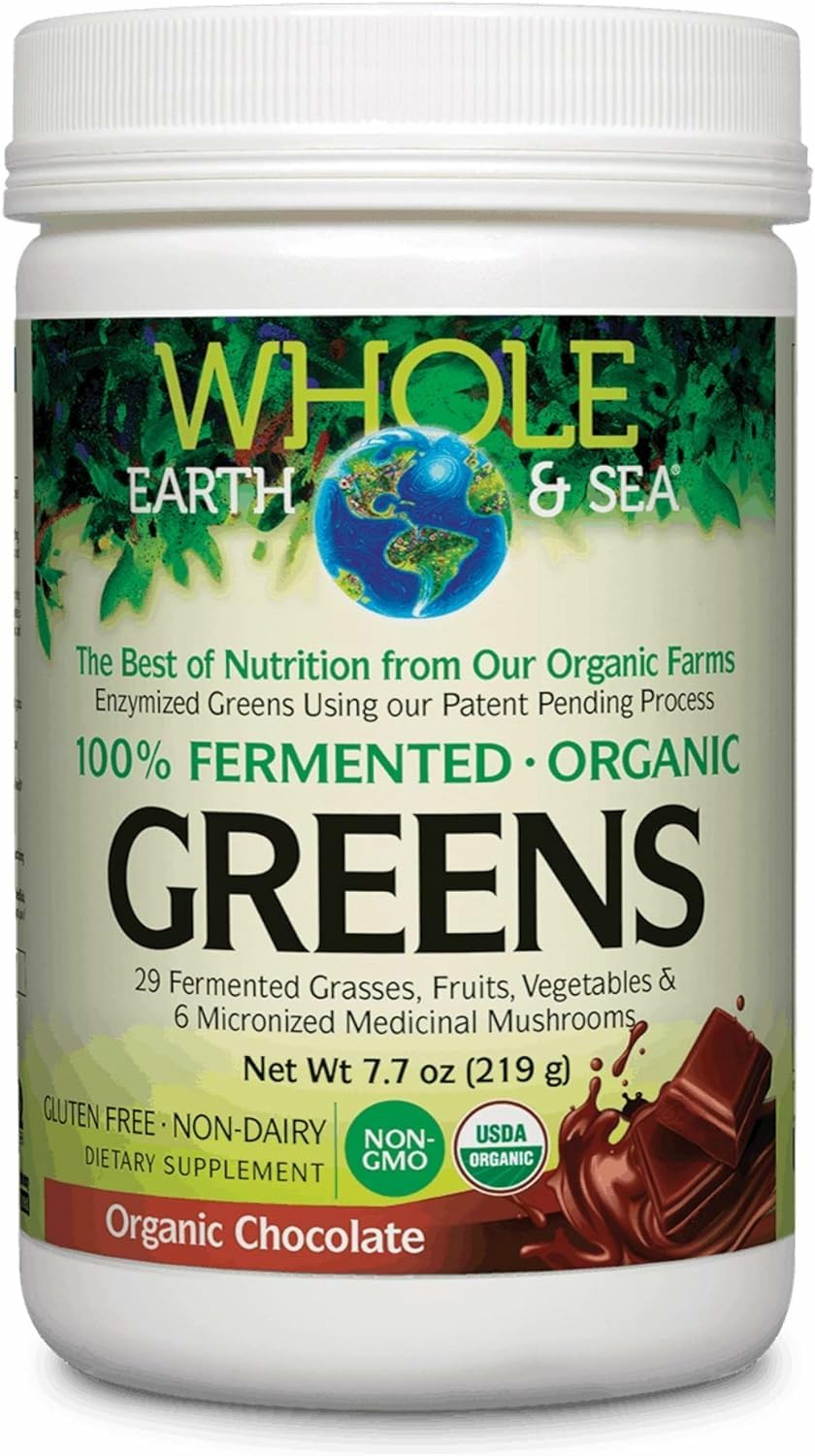 Natural Factors Organic Greens bottle close-up for easy daily greens intake