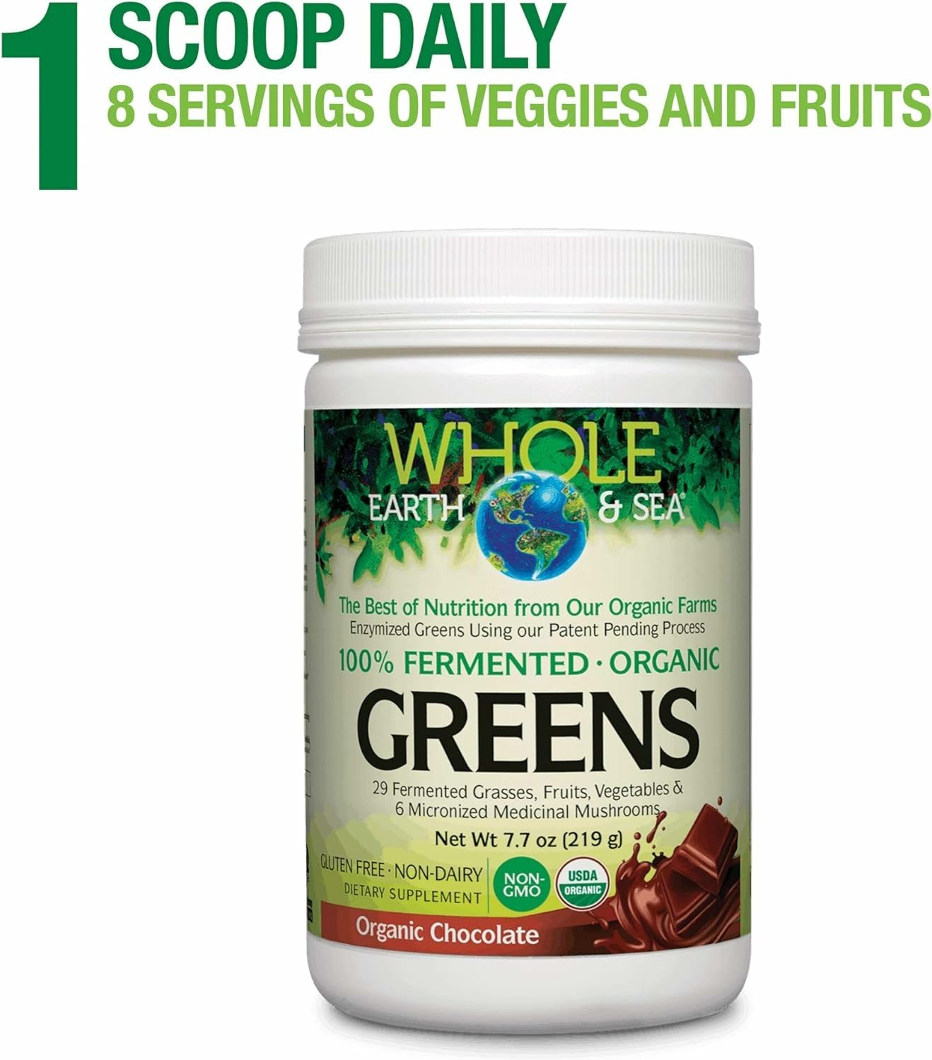 Natural Factors Organic Greens being poured into a glass for convenient use