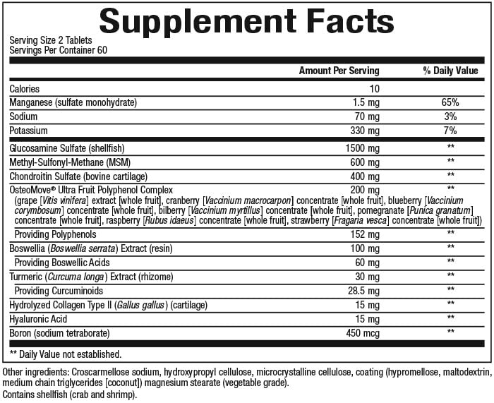 Natural Factors OsteoMove bottle back showing ingredients and usage guidance