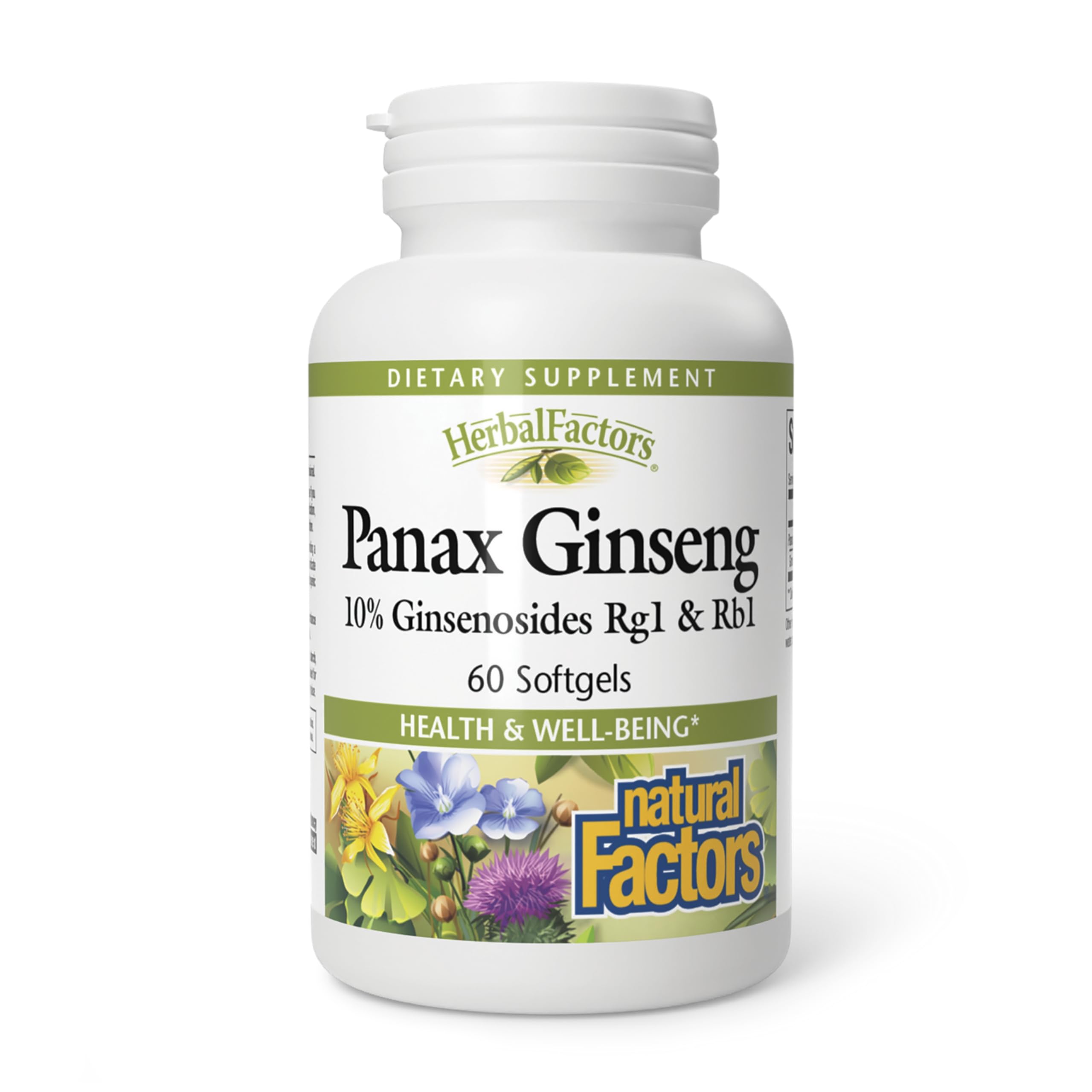 Natural Factors Panax Ginseng softgels front view for daily stress resilience and focus.