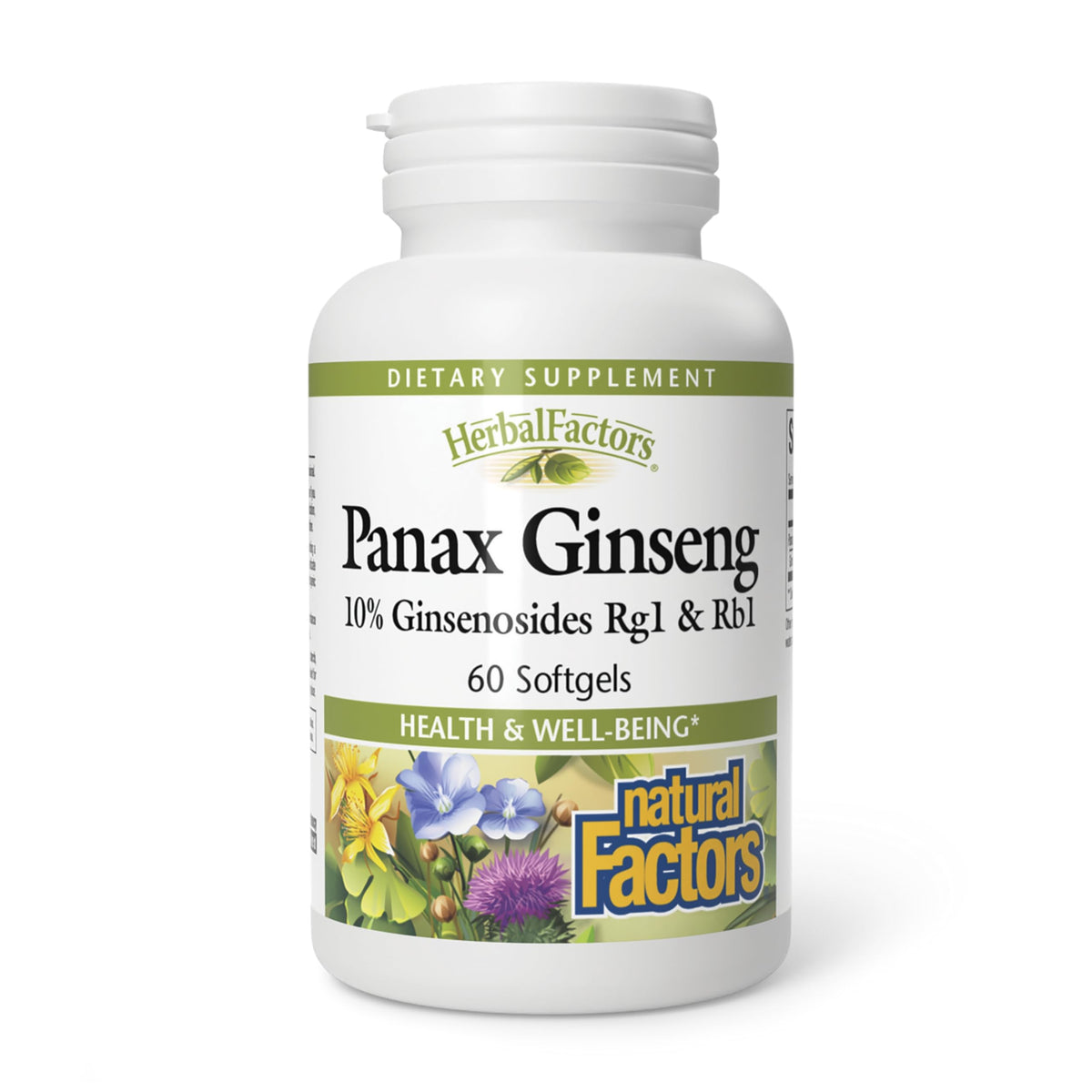 Natural Factors Panax Ginseng softgels front view for daily stress resilience and focus.