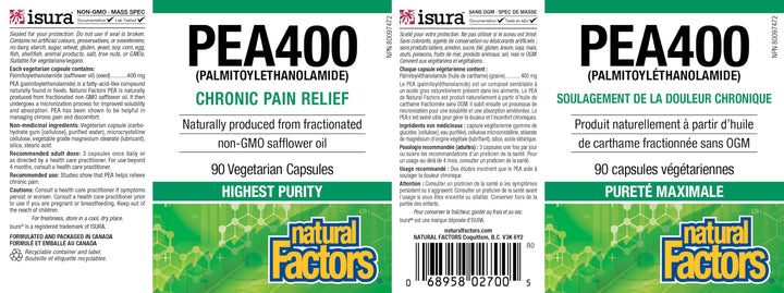 Natural Factors PEA400 capsules in bottle ready for daily routine