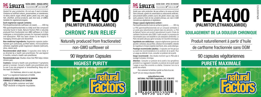 Natural Factors PEA400 capsules in bottle ready for daily routine