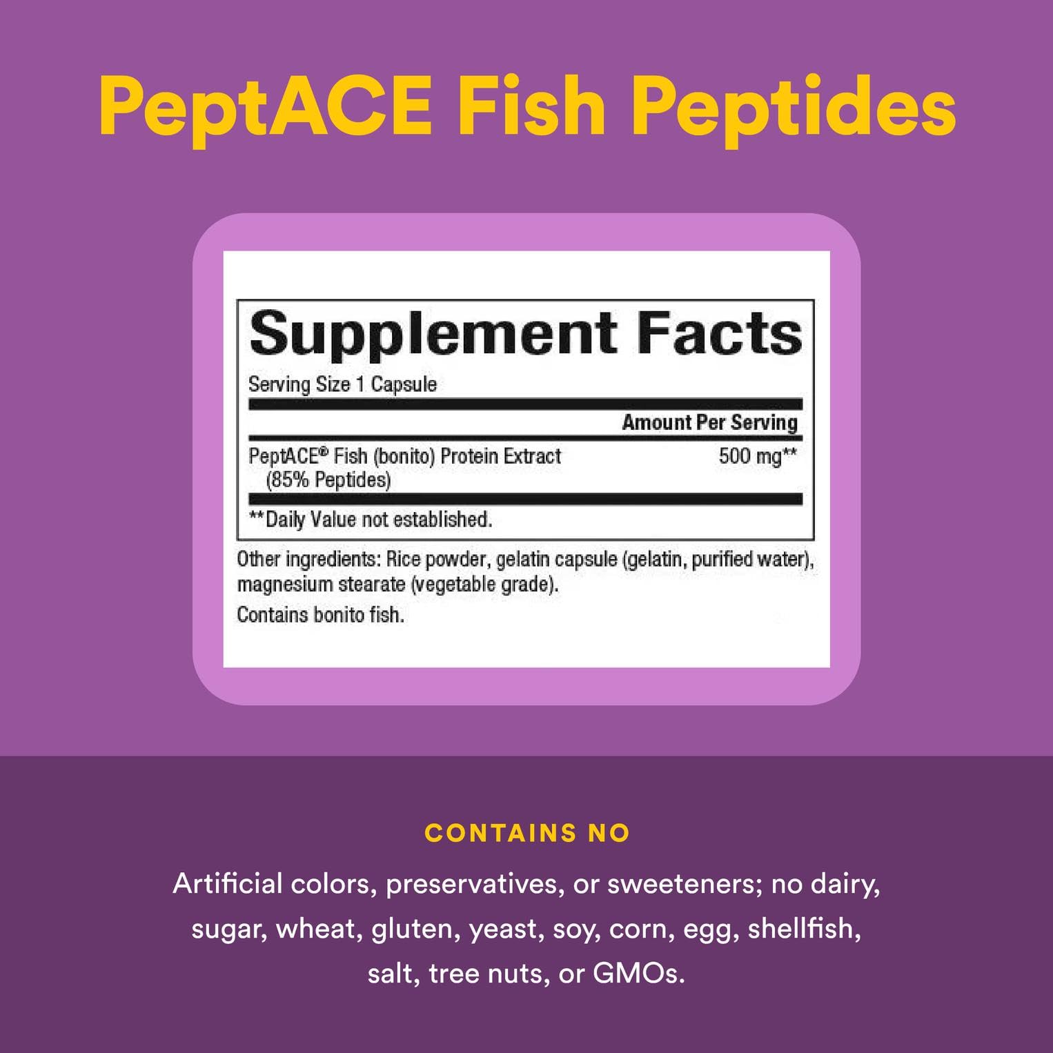 Natural Factors PEPTACE Fish Peptides being poured from bottle for easy dosing.