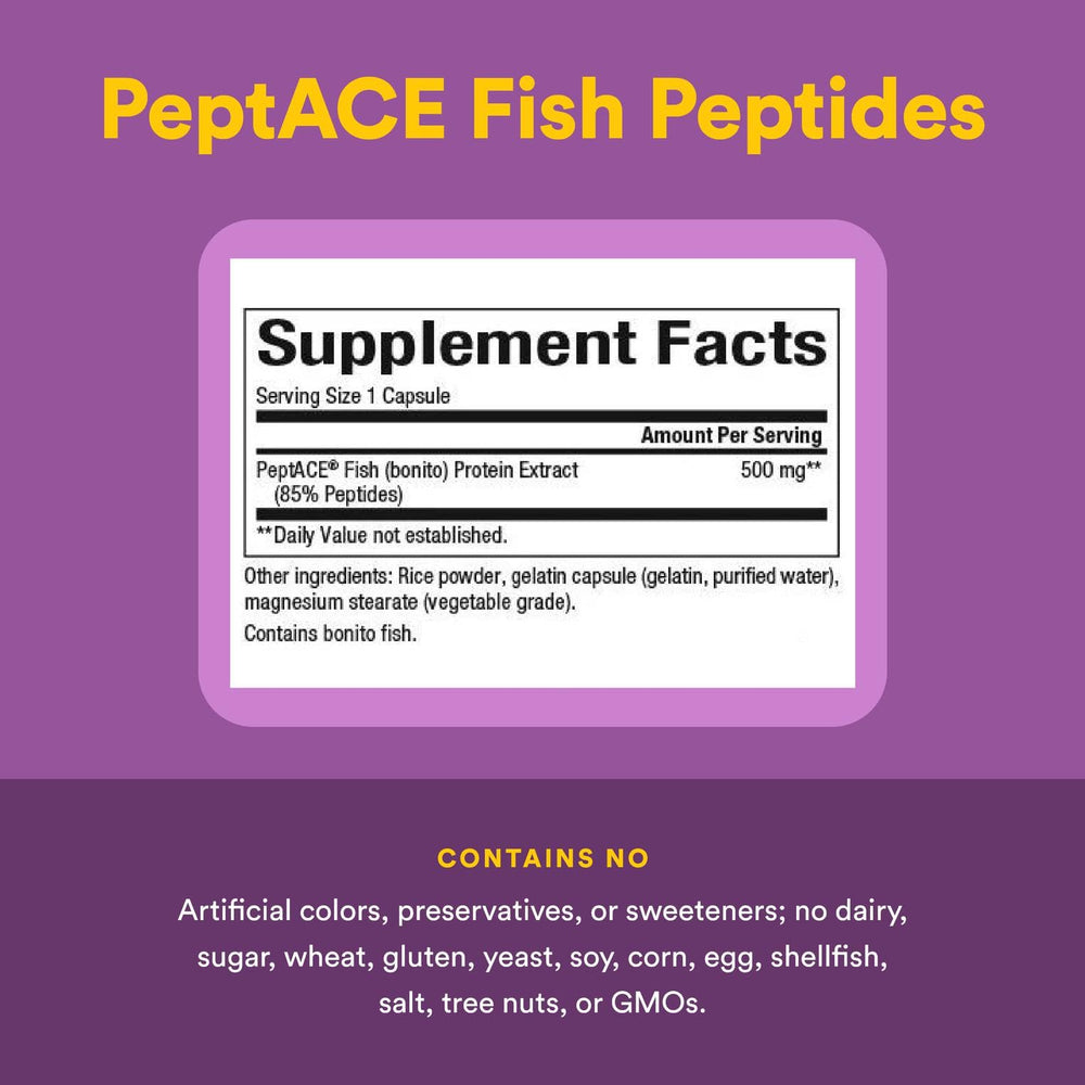 Natural Factors PEPTACE Fish Peptides being poured from bottle for easy dosing.