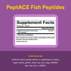 Natural Factors PEPTACE Fish Peptides being poured from bottle for easy dosing.