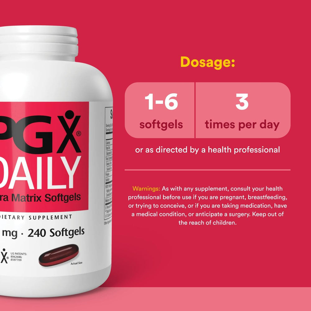 Natural Factors PGX Daily Ultra Matrix softgels arranged for easy daily use