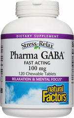 Natural Factors Pharma GABA bottle front promoting calm sleep support.