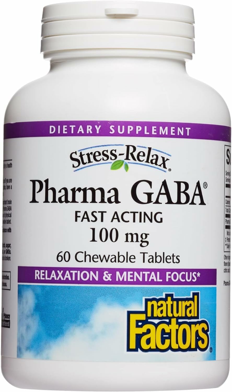 Natural Factors Pharma GABA bottle on a shelf for calm sleep support.