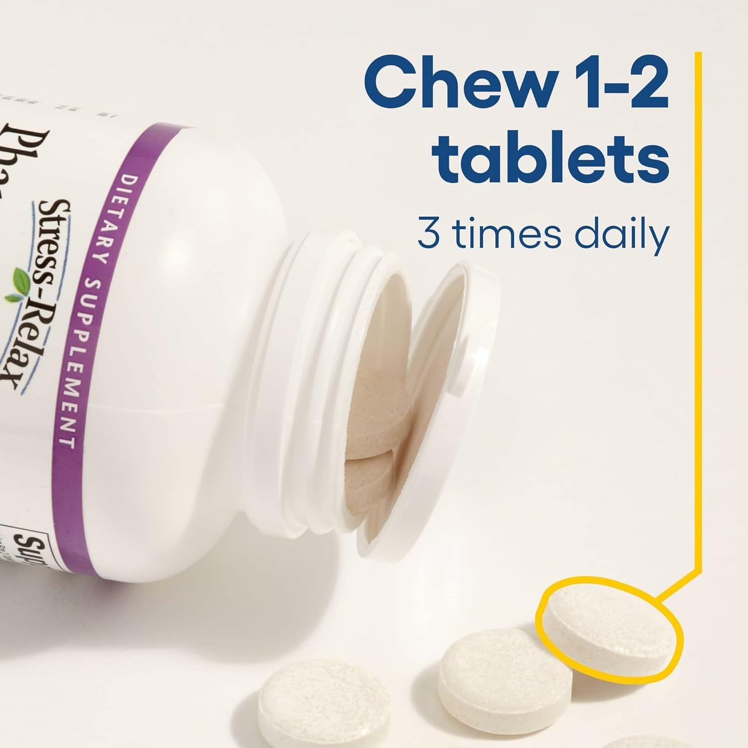 Glass of water beside bottle indicates convenient chewable intake for on-the-go.