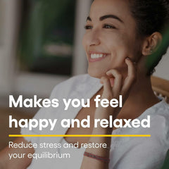 Ingredient scene suggests GABA-based calm support within a balanced lifestyle.
