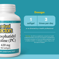 Natural Factors phosphatidylcholine softgels on shelf, convenient daily supplement