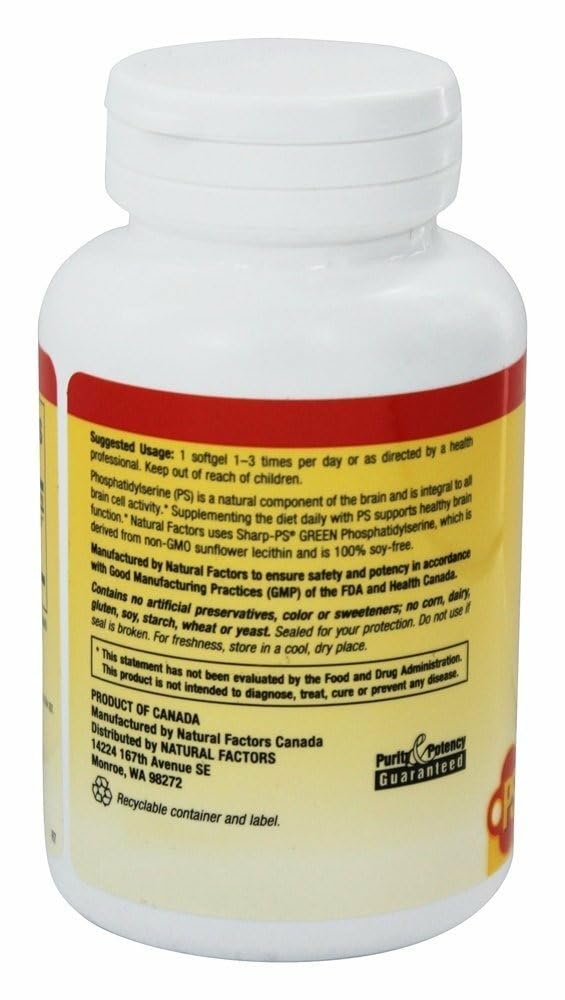 Natural Factors phosphatidylserine label highlights sunflower lecithin source.