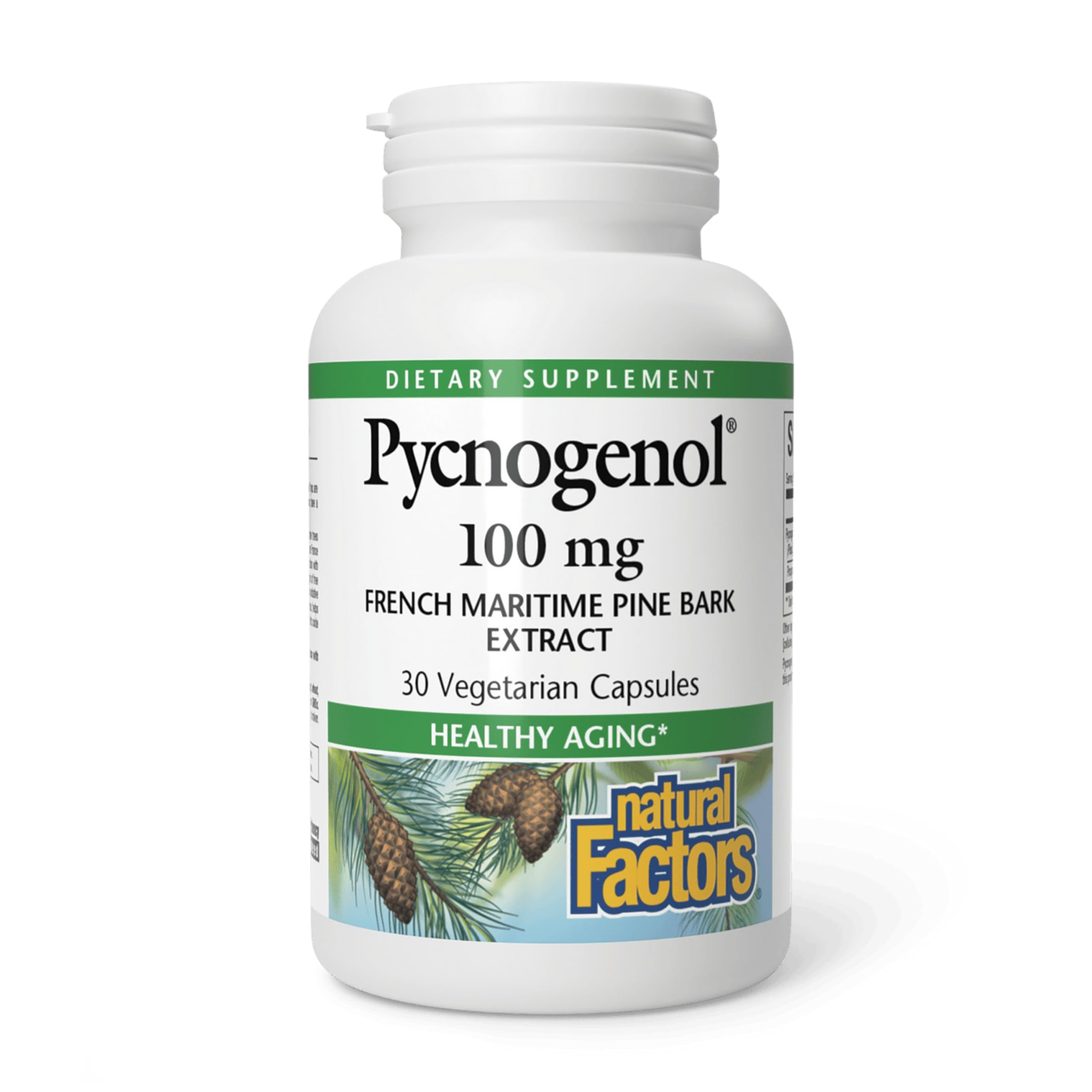 Natural Factors Pycnogenol 100 mg bottle front view highlighting antioxidant support