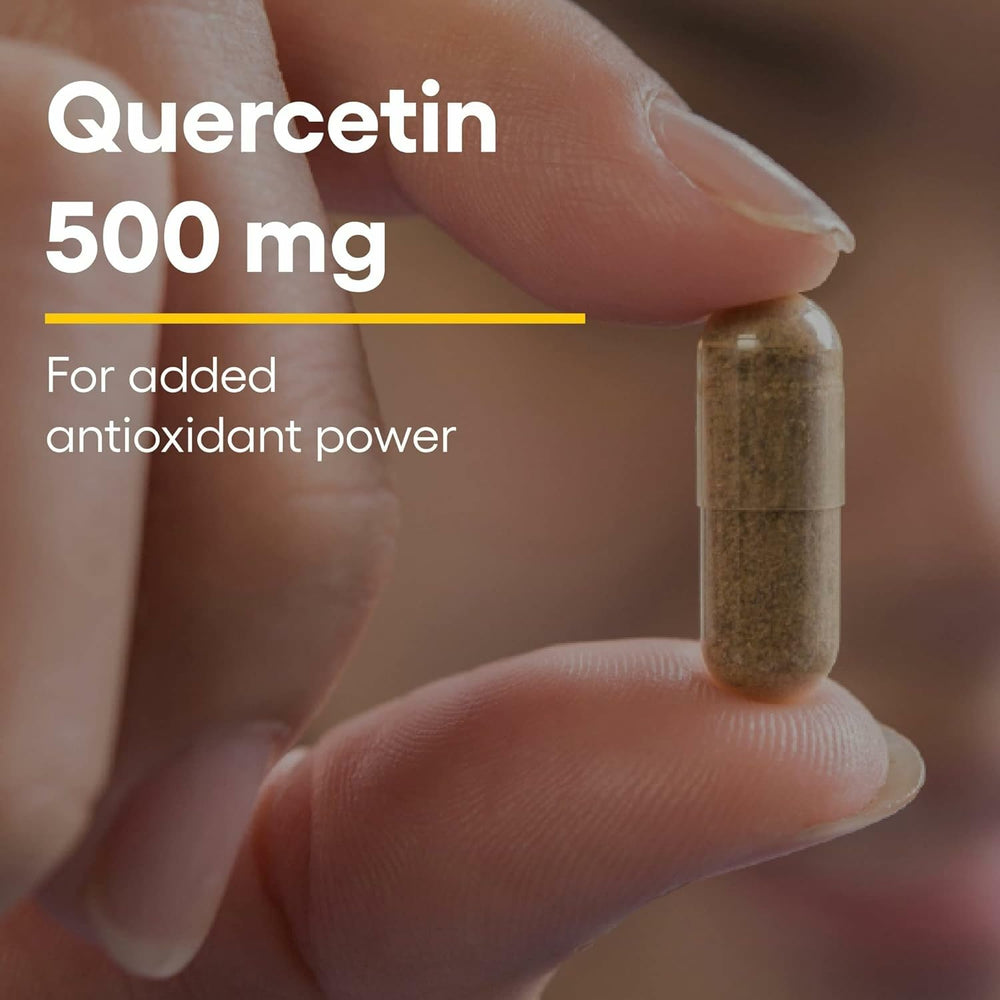 Natural Factors Quercetin label detail shows dairy-free and GMO-free formula