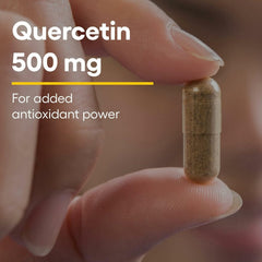 Natural Factors Quercetin label detail shows dairy-free and GMO-free formula