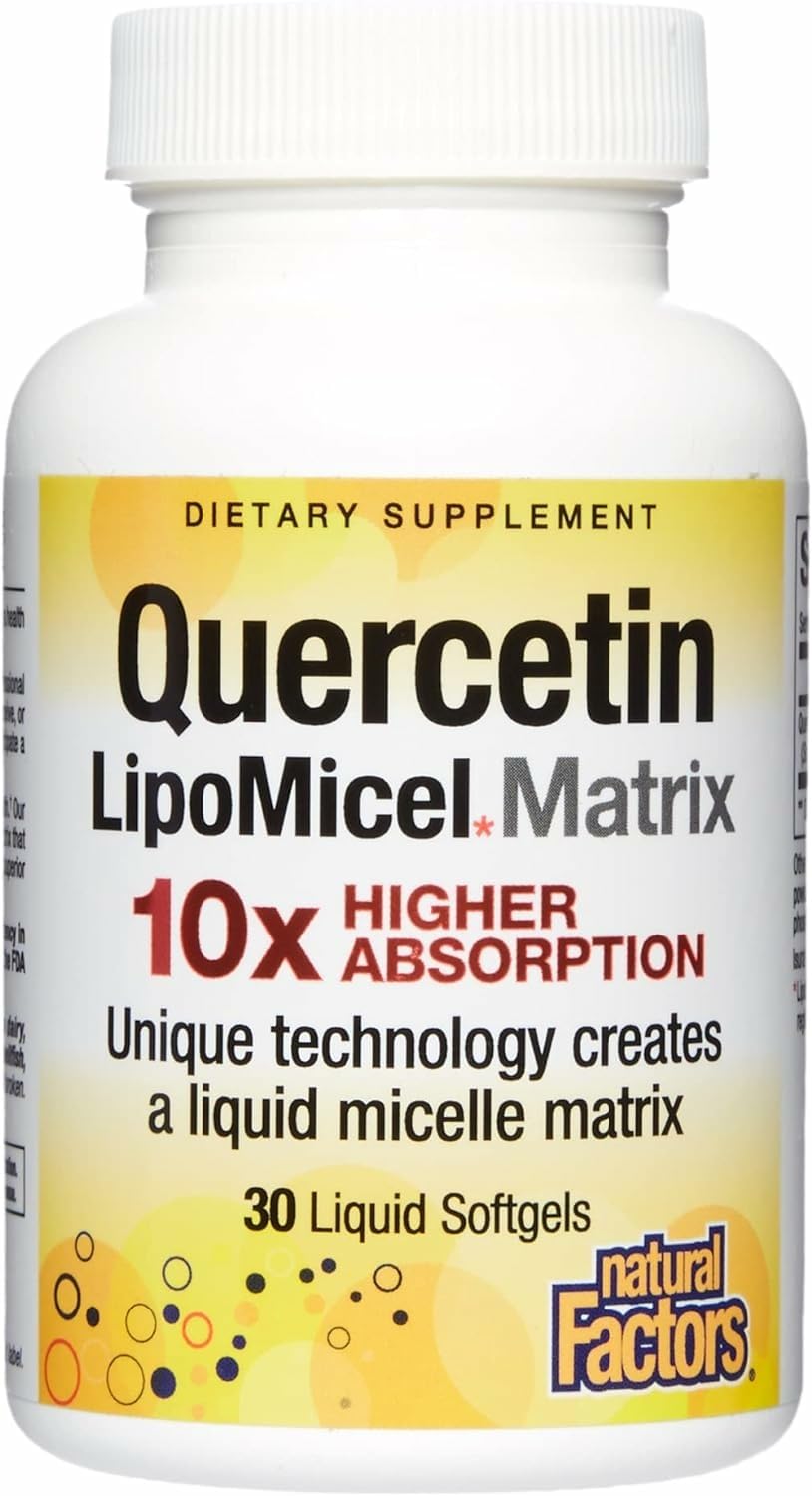 Natural Factors Quercetin Lipomicel Matrix bottle showcases highly absorbable quercetin for immune support.