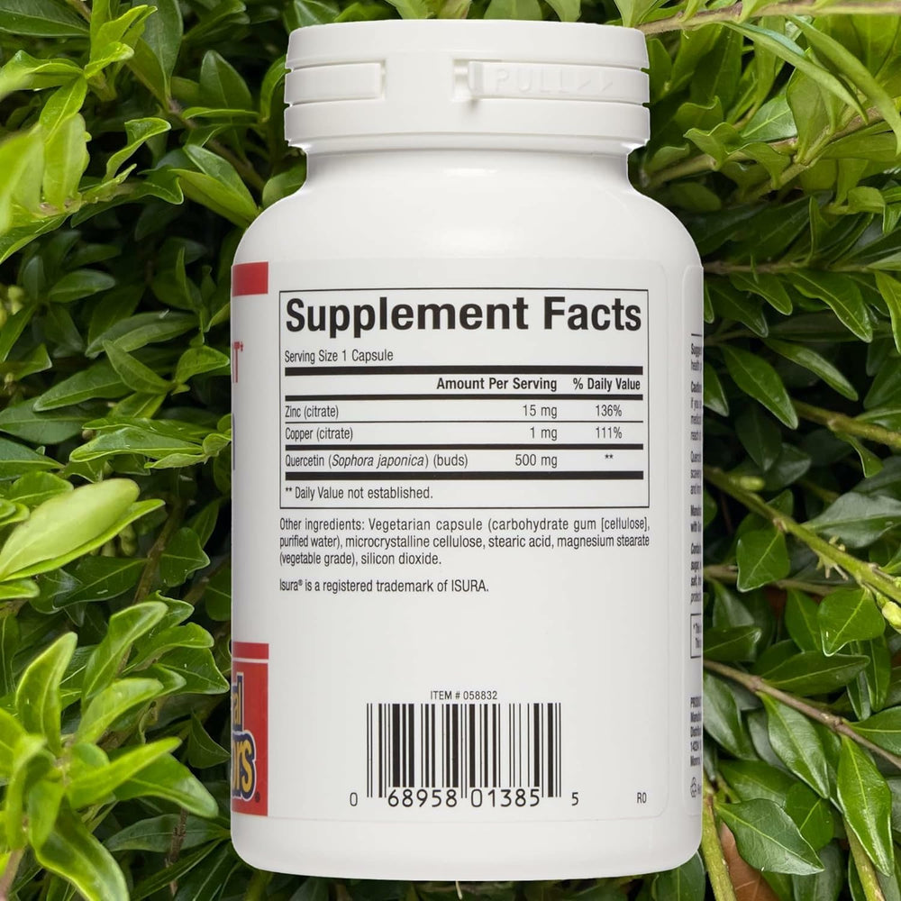 Capsule close-up of Natural Factors quercetin zinc copper supplement