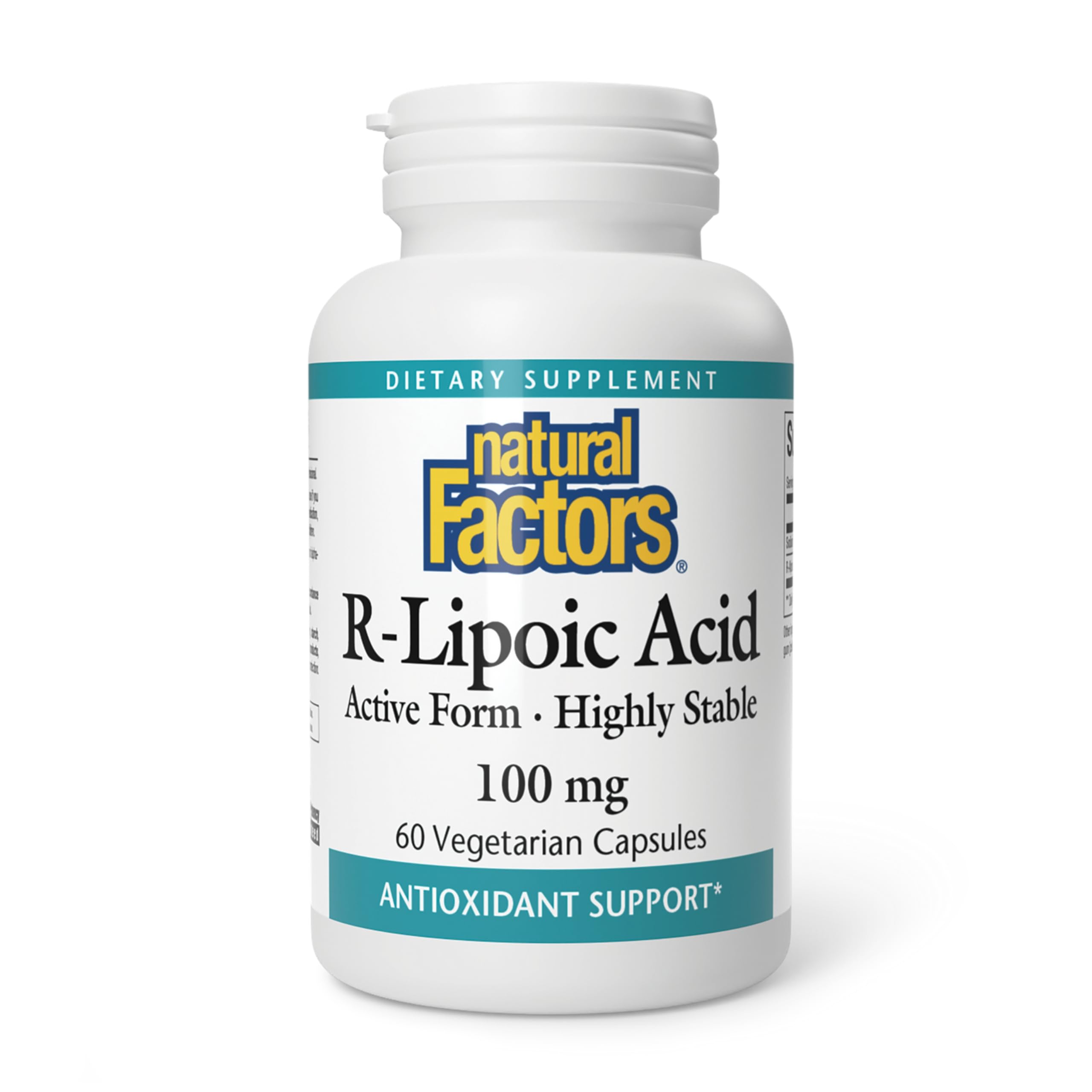 Natural Factors R-Lipoic Acid bottle with label highlighting antioxidant support
