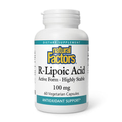 Natural Factors R-Lipoic Acid bottle with label highlighting antioxidant support