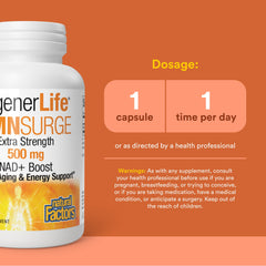Natural Factors Regenerlife NMN capsules closeup emphasizes vegetarian capsules