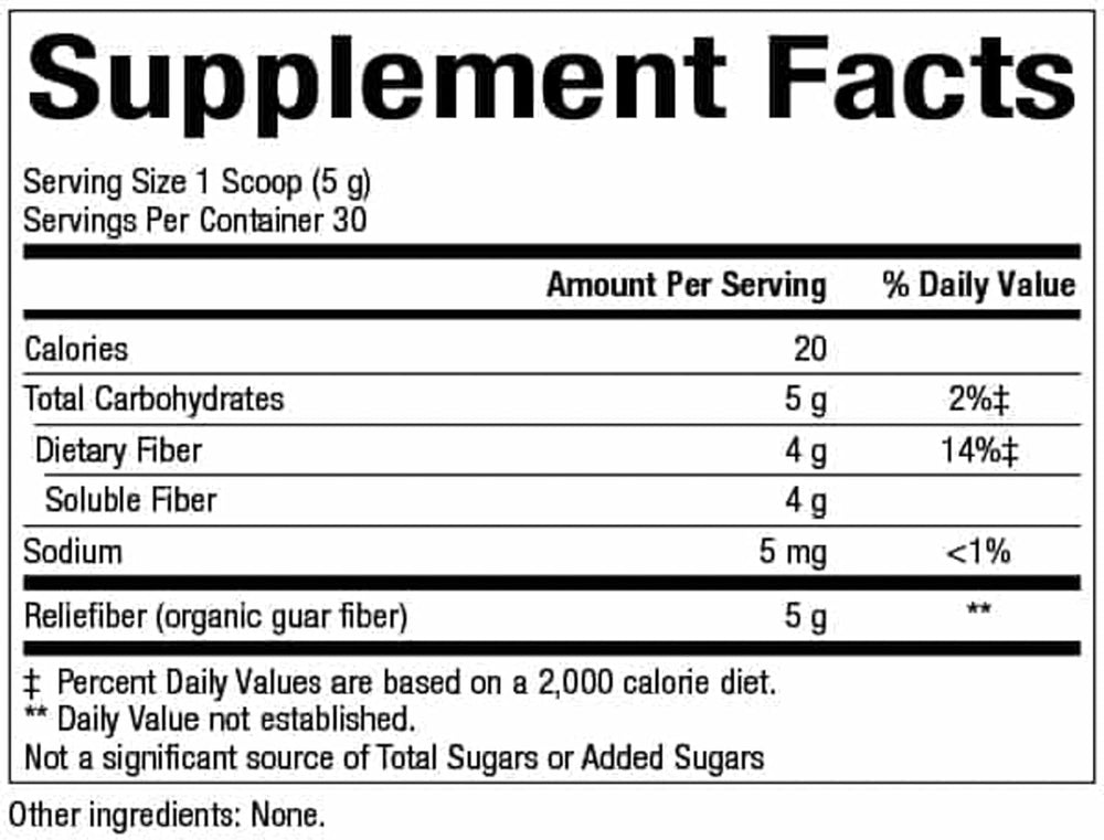 Natural Factors Reliefiber being poured into a glass for easy mixing.