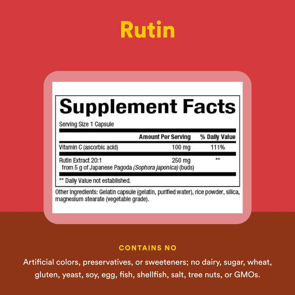 Natural Factors Rutin ingredients scene emphasizing citrus bioflavonoid synergy.
