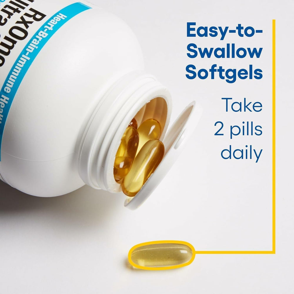 Natural Factors RxOmega-3 Ultra Strength packaging highlights dairy-free, gluten-free, GMO-free attributes.
