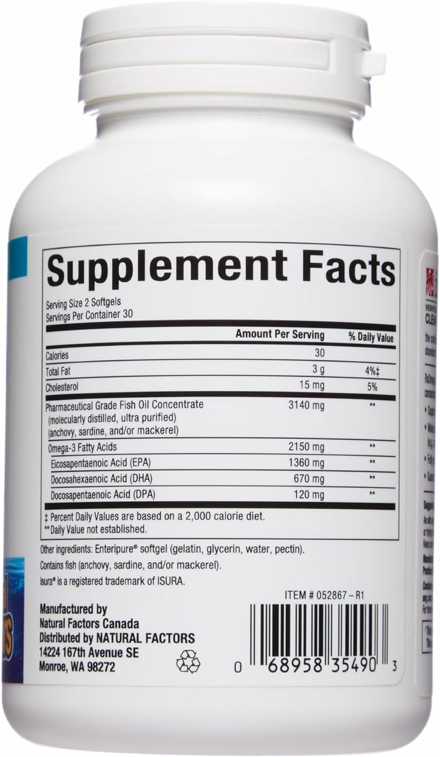 Natural Factors RxOmega-3 Ultra Strength bottle label highlights EPA and DHA content for mindful nutrition.