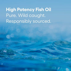 Close-up of Natural Factors RxOmega-3 Ultra Strength softgels shows simple daily dosing.