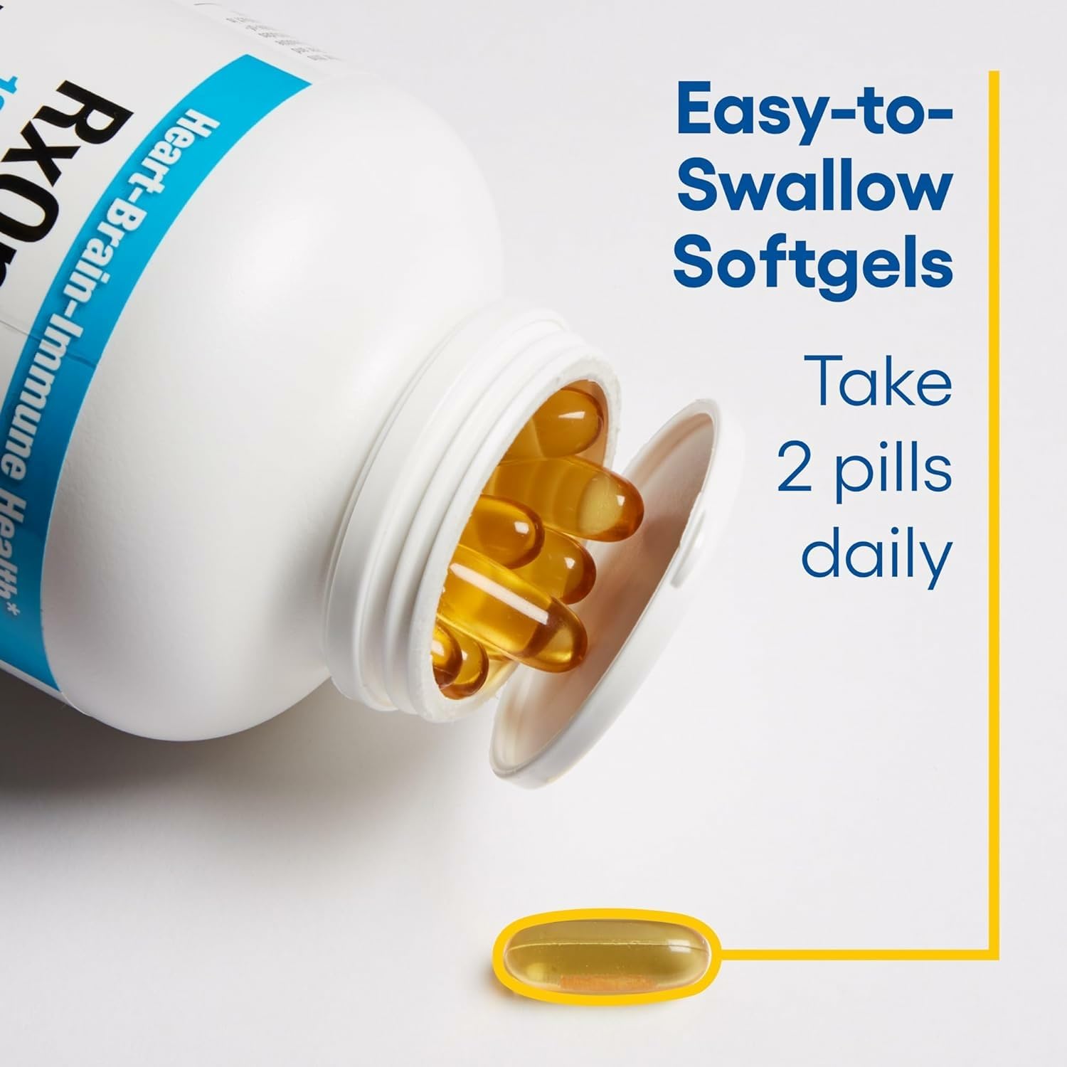 Softgel capsule with no fishy aftertaste shown in use scenario.