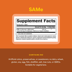 Natural Factors SAMe 200 mg bottle top view suggesting easy to swallow