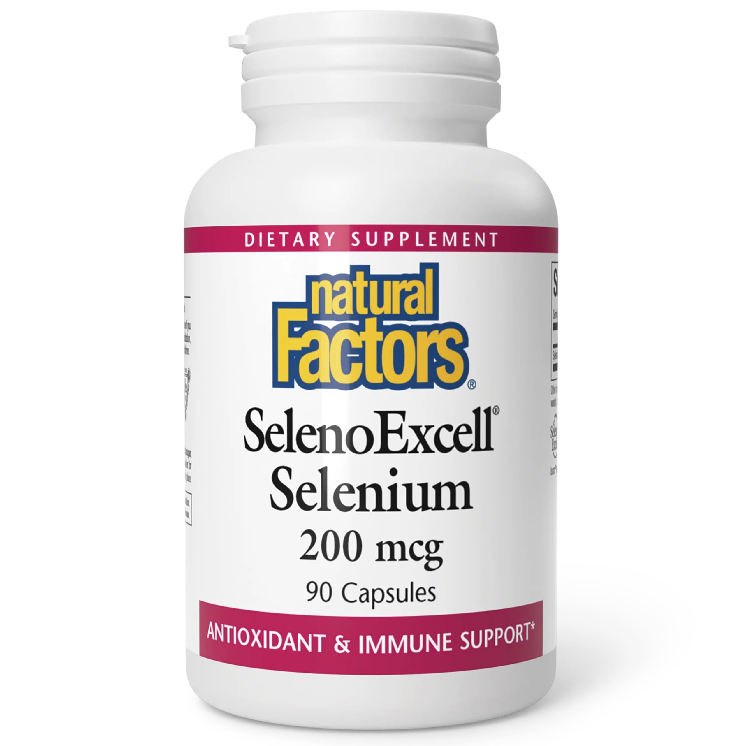 Natural Factors SelenoExcell bottle label close-up for antioxidant support.
