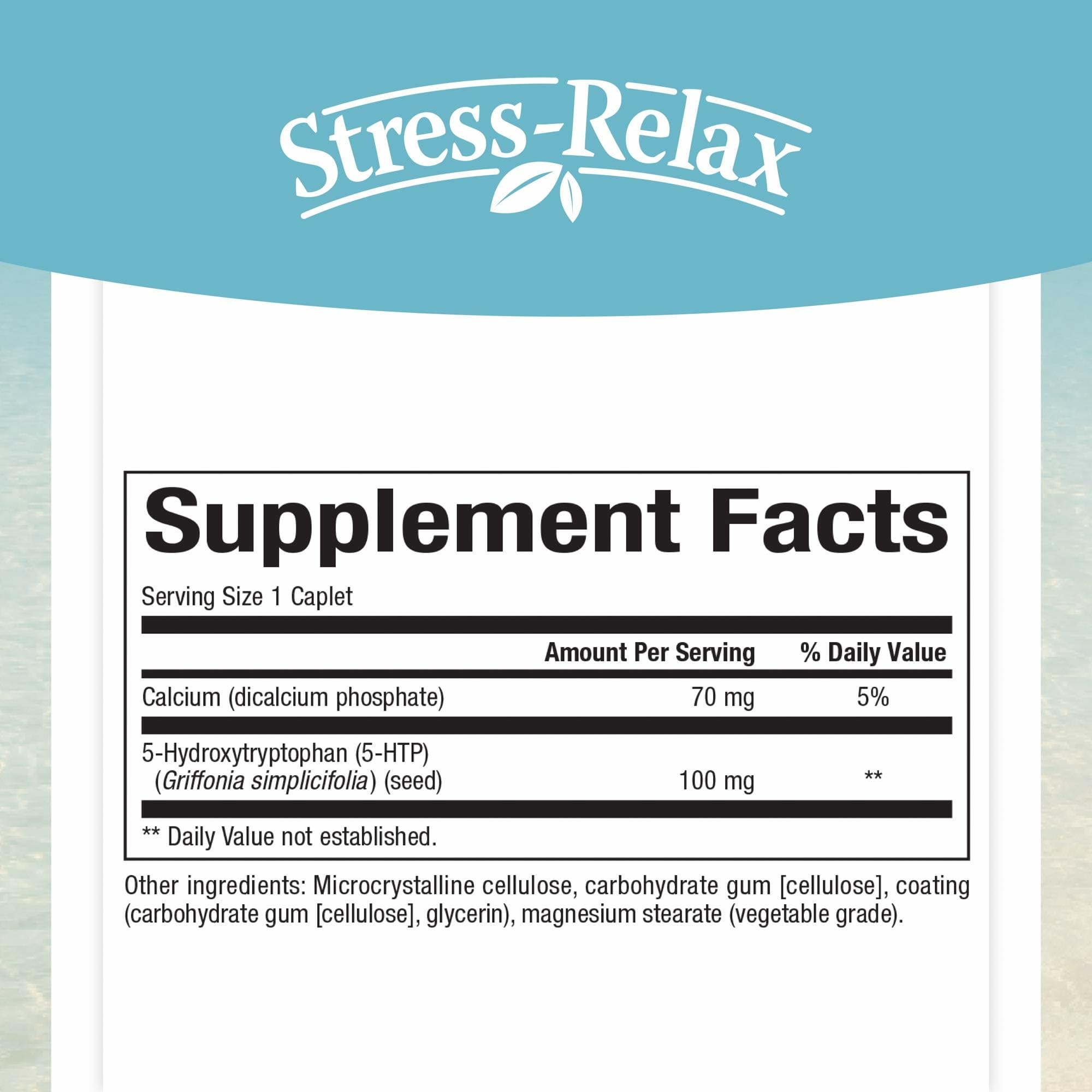 Natural Factors Stress-Relax bottle back label shows ingredients and dosage information.