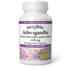 Natural Factors Stress-Relax ashwagandha capsule close-up for calm energy support