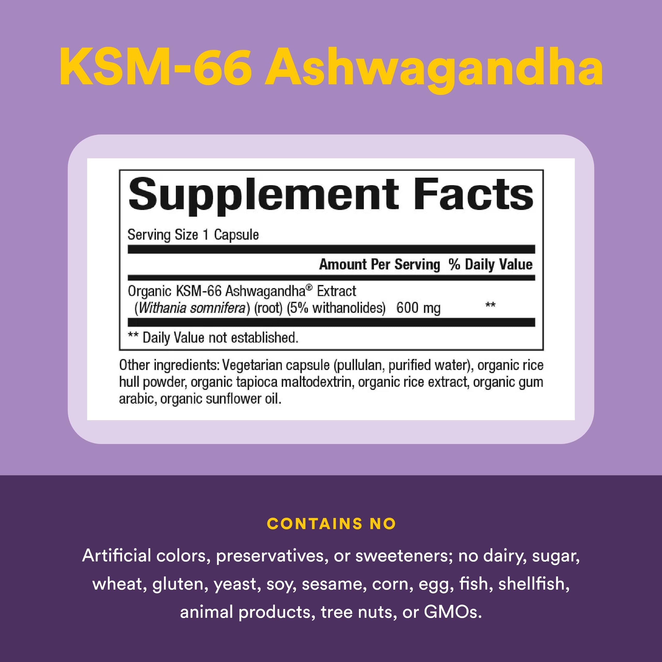 Natural Factors Stress-Relax KSM-66: etiqueta que destaca 600 mg de extracto KSM-66.
