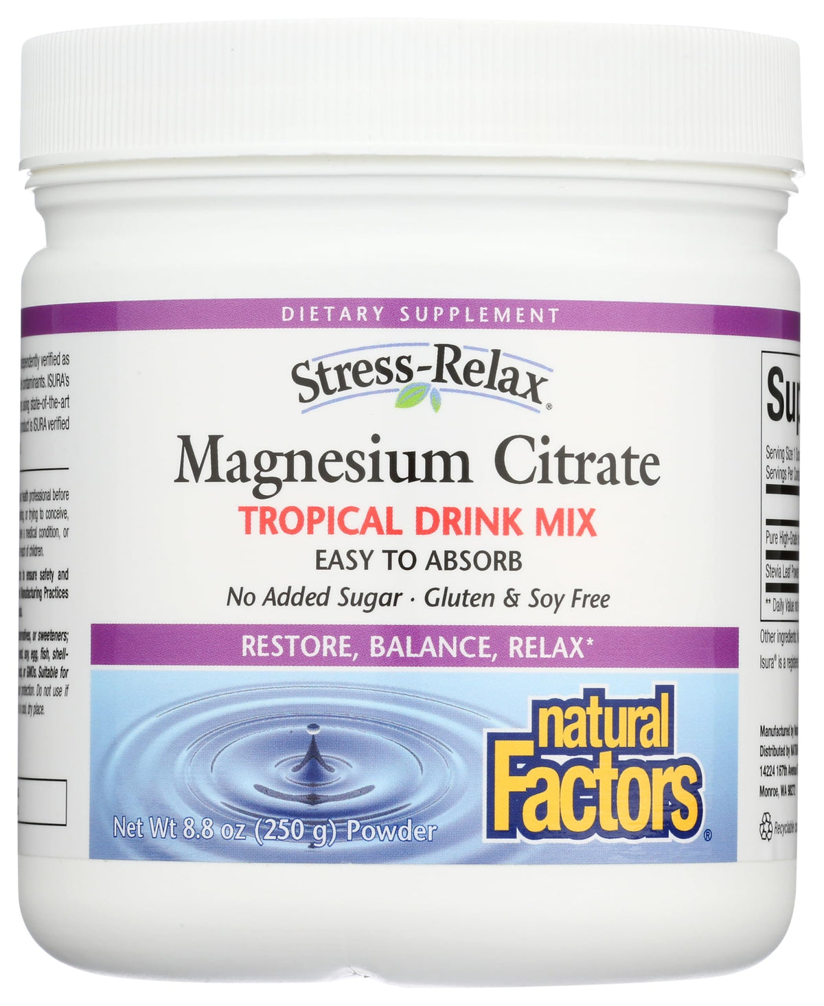Natural Factors Stress-Relax magnesium citrate drink bottle for calm evenings