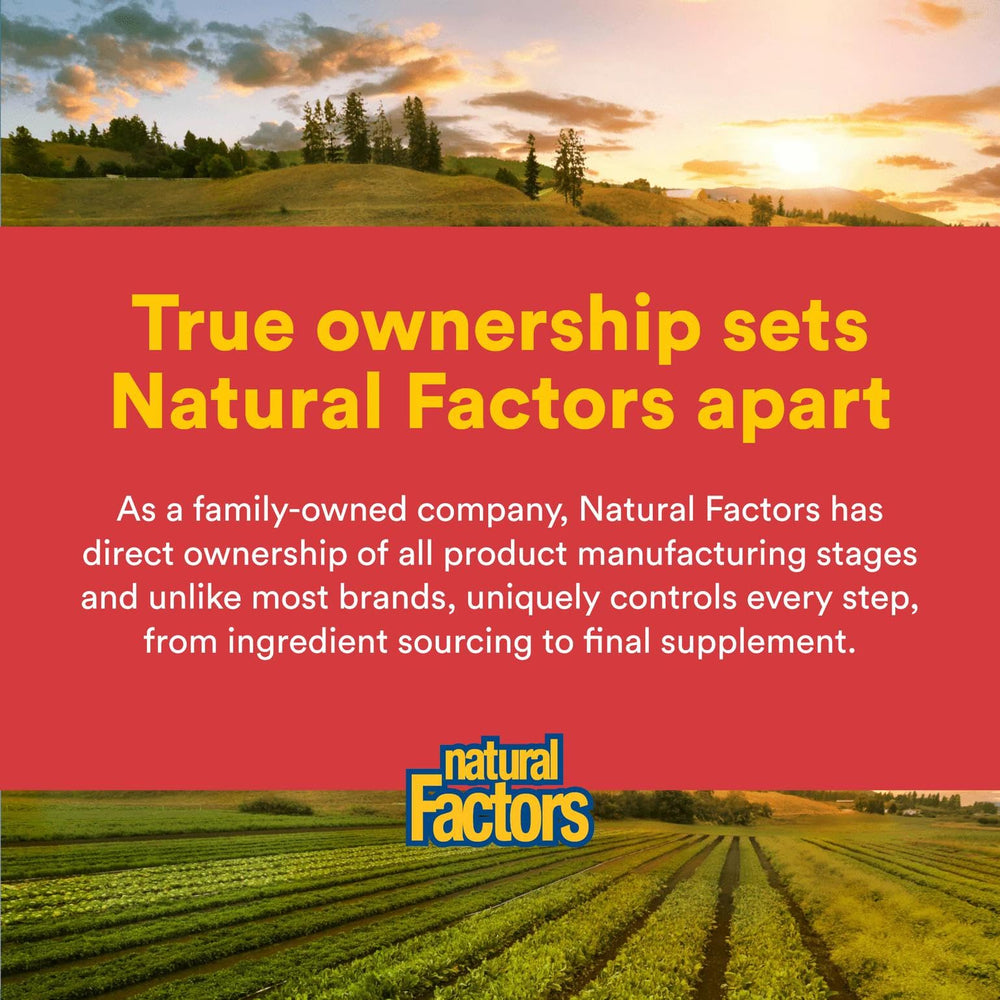 Natural Factors third-party testing badge confirms purity and safety