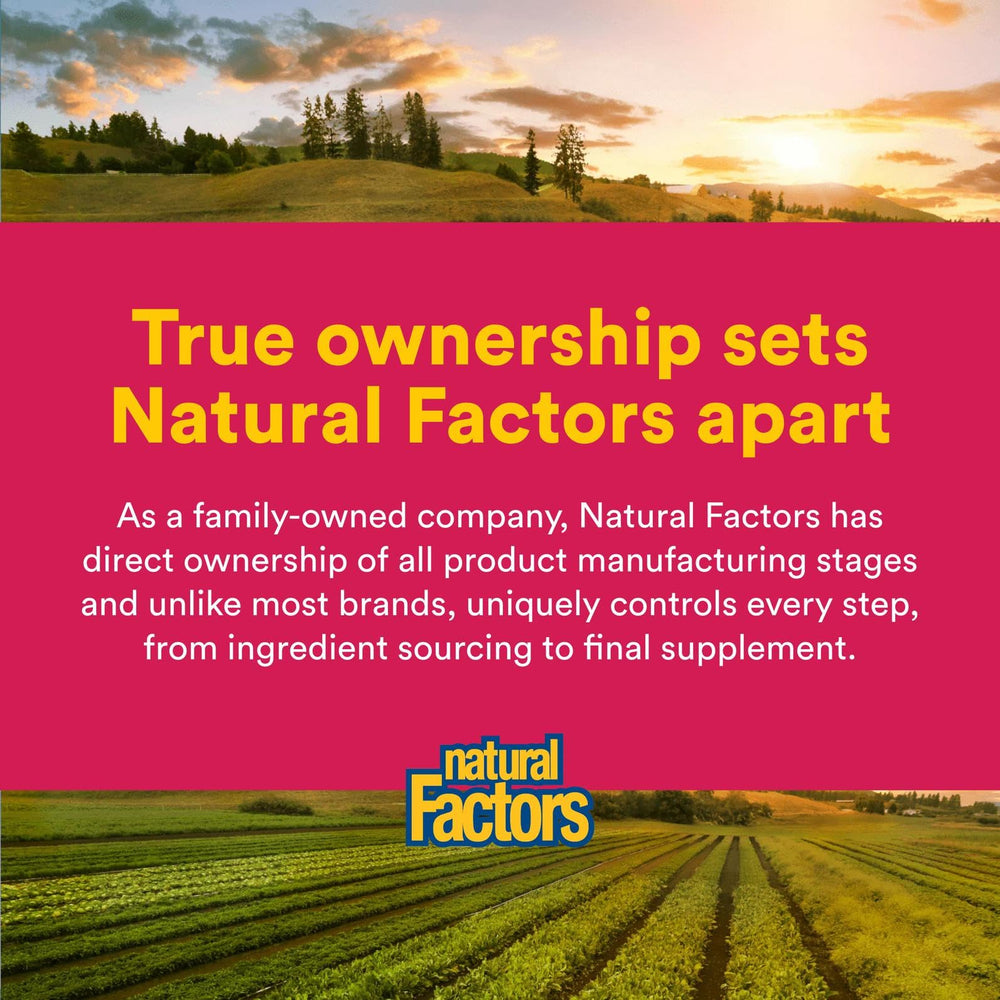 Natural Factors third-party testing certificate image conveys purity and serious quality checks.