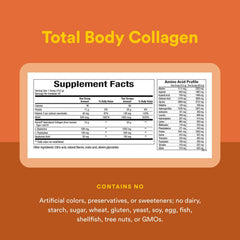 Natural Factors Total Body Collagen dairy-free and gluten-free label, suitable for dietary needs.