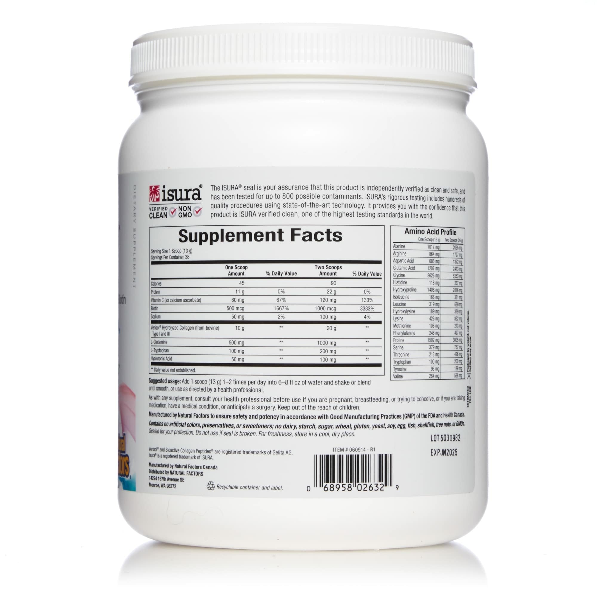 Natural Factors Total Body Collagen scoop beside the bottle for easy daily serving